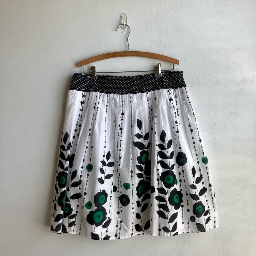 Brannan White Skirt with black and green floral accents